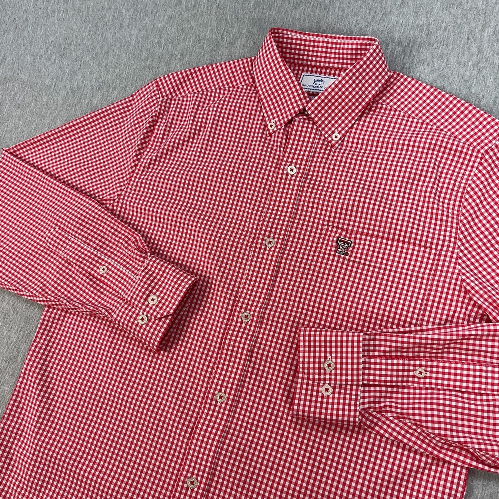 Southern Tide Intercoastal Shirt Mens S Red Gingham Check Texas Tech University